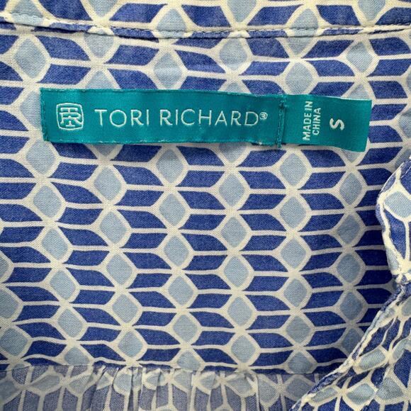 Tori Richard Blouse Womens Small Coastal Blue Popover Long Roll Tab Sleeves - Picture 2 of 8